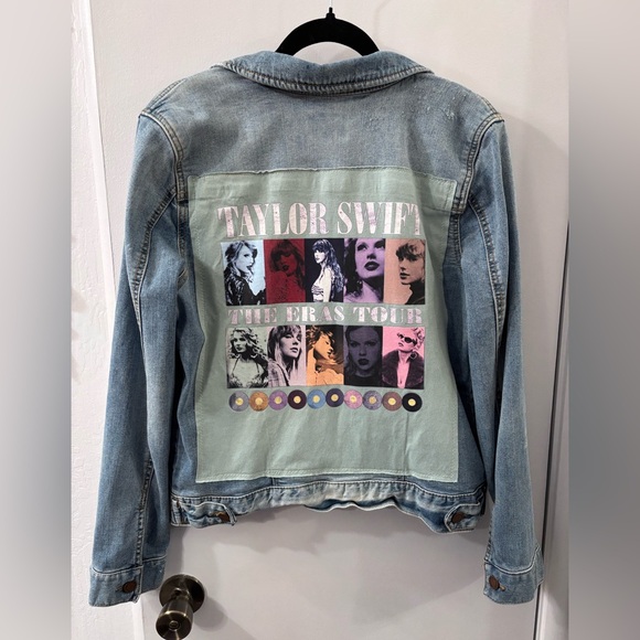 Market & Spruce Jackets & Blazers - Light Denim Distressed TS Eras Tour Jacket